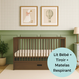 Mini Lit Bébé avec Tiroir & Matelas Respirant | Noyer