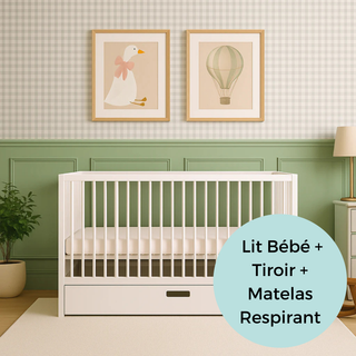 Mini Lit Bébé avec Tiroir & Matelas Respirant | Blanc