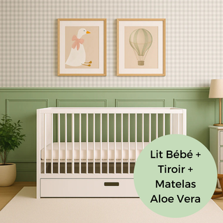 Mini Lit Bébé avec Tiroir & Matelas Aloe Vera | Blanc