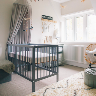 Mini Lit Bébé avec tiroir | Bleu Grisé