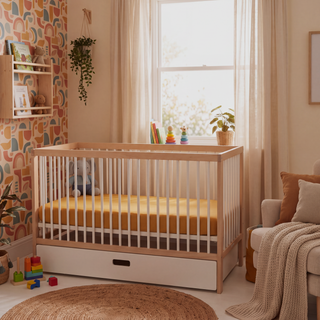 Mini Lit Bébé avec Tiroir & Matelas Naturel | Hêtre Blanc