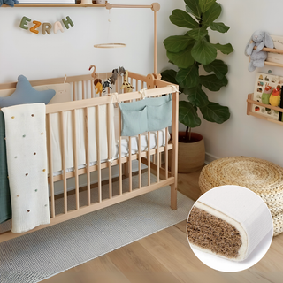 Mini Lit Bébé Évolutif avec matelas naturel | Hêtre Naturel