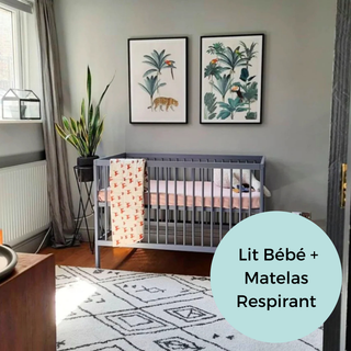 Mini Lit bébé avec Matelas Respirant | Bleu Grisé