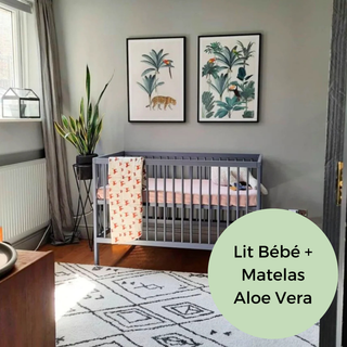 Mini Lit bébé avec Matelas Aloe Vera | Bleu Grisé