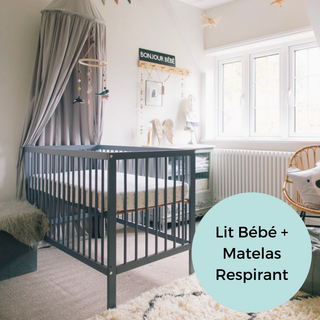 Midi Lit Bébé avec Matelas Respirant | Bleu Grisé