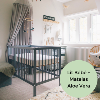 Midi Lit bébé avec Matelas Aloe Vera | Bleu Grisé