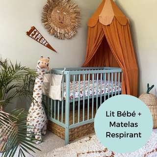 Mini Lit bébé avec Matelas Respirant | Vert Bleuté