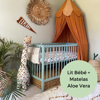 Mini Lit bébé avec Matelas Aloe Vera | Vert Bleuté