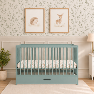 Mini Lit Bébé avec Tiroir | Vert Bleuté