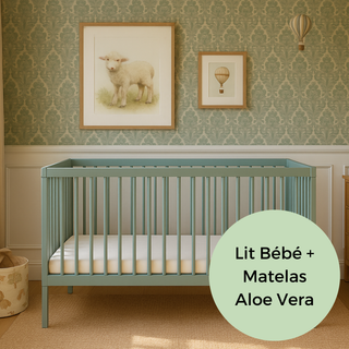 Midi Lit bébé avec Matelas Aloe Vera | Vert Bleuté