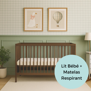 Mini Lit bébé avec Matelas Respirant | Noyer