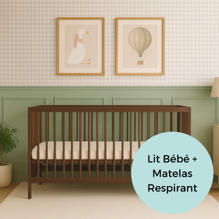 Midi Lit Bébé avec Tiroir & Matelas Respirant | Noyer