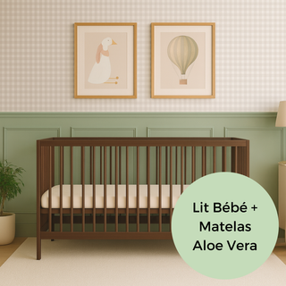Midi Lit bébé avec Matelas Aloe Vera | Noyer