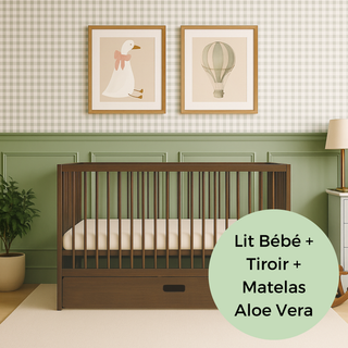 Midi Lit Bébé avec Tiroir & Matelas Aloe Vera | Noyer