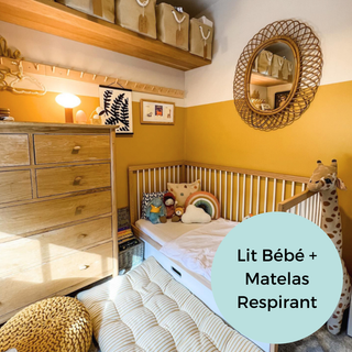 Midi Lit Bébé avec Matelas Respirant | Hêtre Blanc