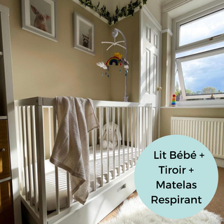 Midi Lit Bébé avec Tiroir & Matelas Respirant | Blanc