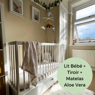 Midi Lit Bébé avec Tiroir & Matelas Aloe Vera | Blanc
